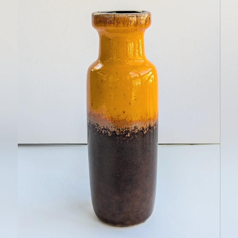 Vintage West Germany Pottery Vase Orange Brown Fat Lava Scheurich Mid-century